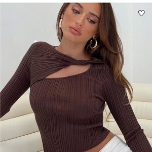 Princess Polly Chocolate Ribbed Long Sleeve Top